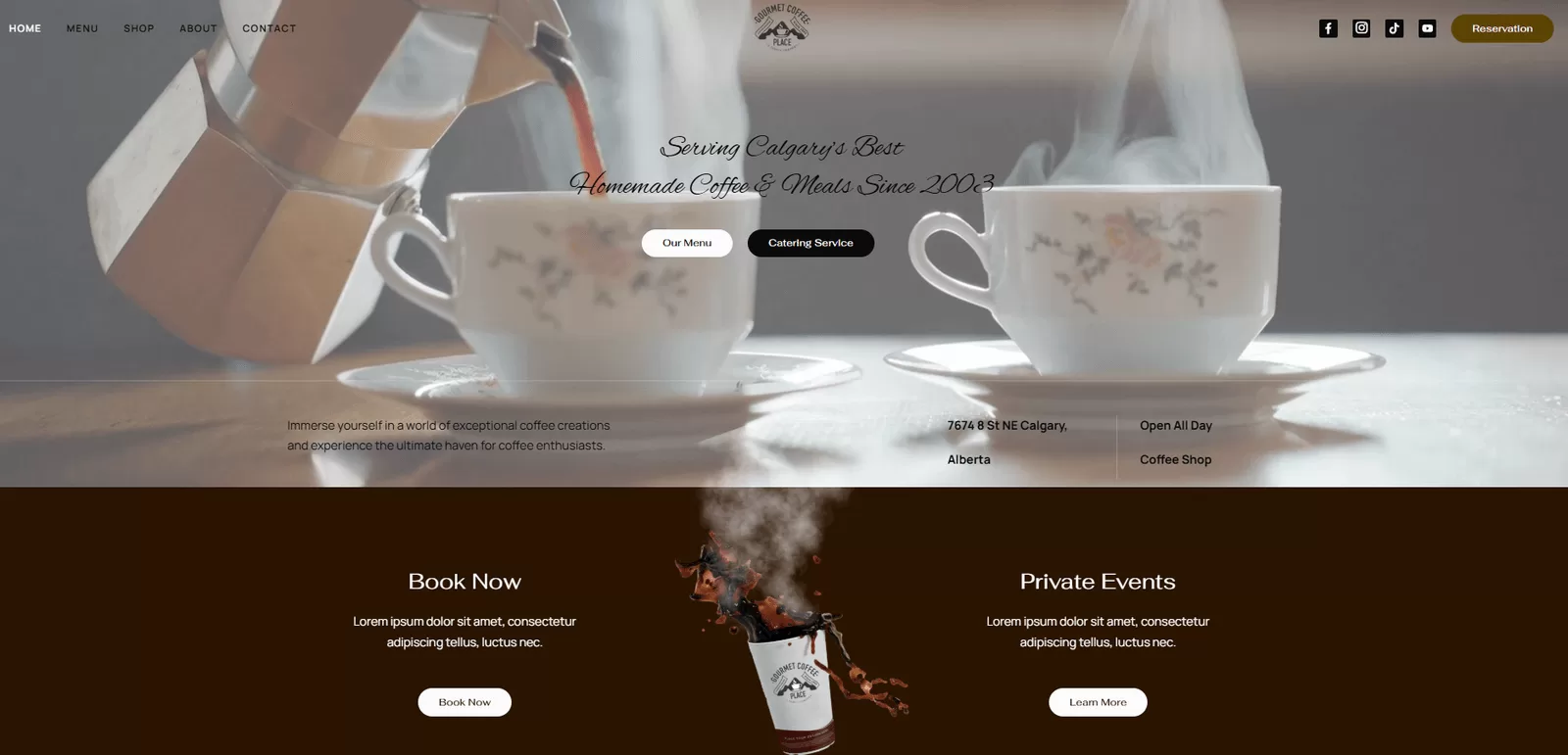 Gourmet Coffee Place website homepage