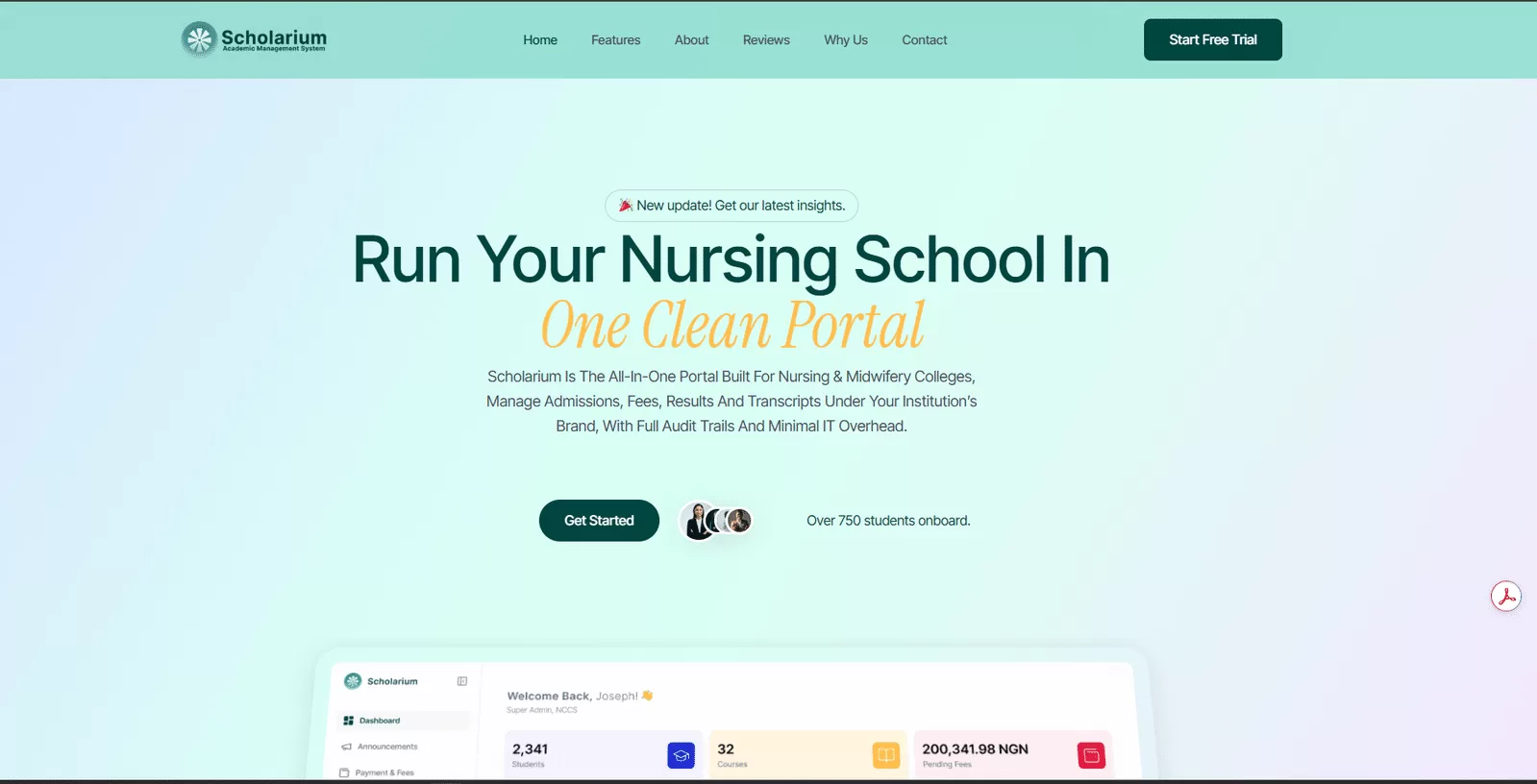 Scholarium academic management system website